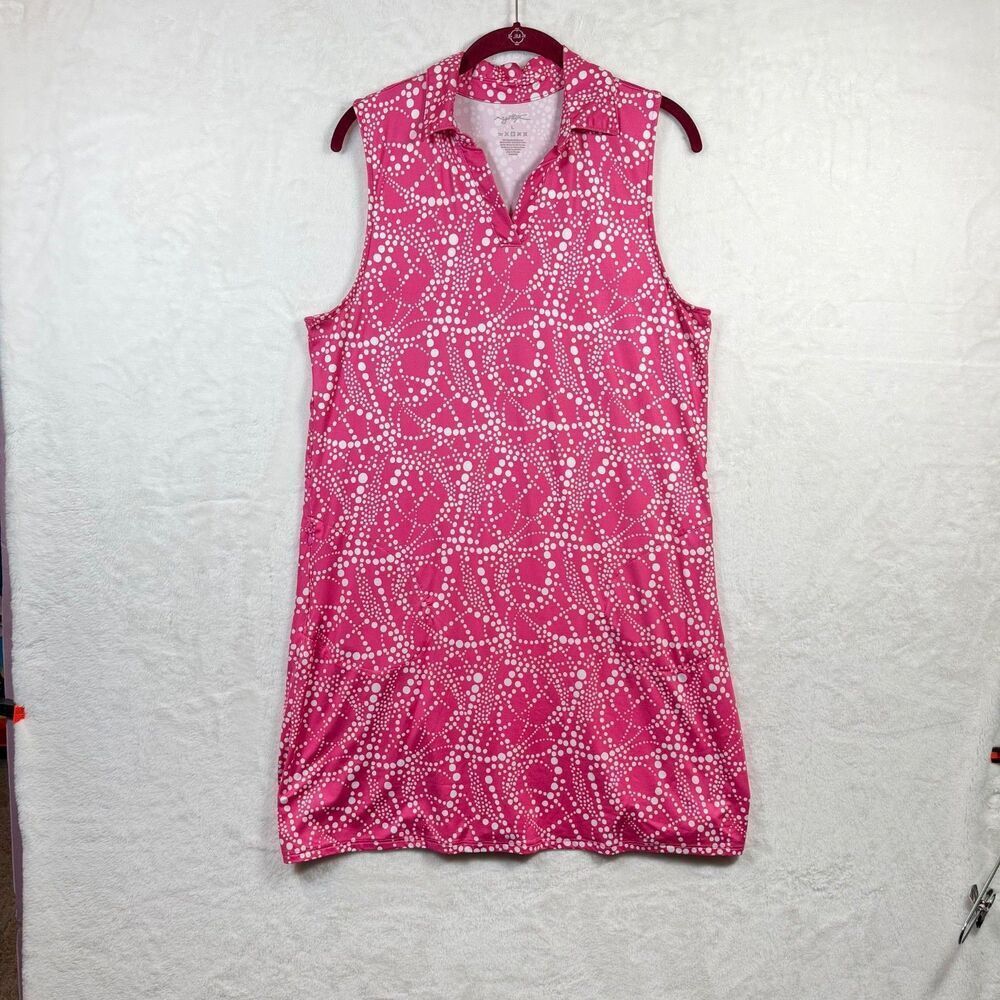 X by Gottex Pink White Golf Tennis Dress Large Sleeveless Performance Zip Pocket